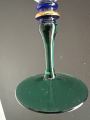 4 Pc European Bohemian Etched Crystal Champagne Flutes Cobalt Blue, Green Stems