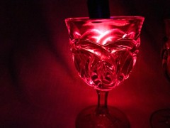 L.G. Wright Double Wedding Ring Ruby Goblets Cadmium Glass Set of 2 Ring of Fire