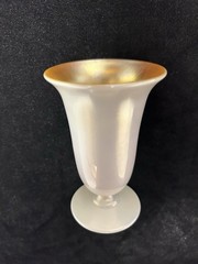 STUEBEN WHITE CALCITE EXTERIOR & GOLD IRRIDESCENT FOOTED GOBLET — 4 1/2″ TALL