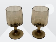 Vintage Libbey Pair Tawny Smoke Brown Stemmed Goblet Juice Glasses Replacements