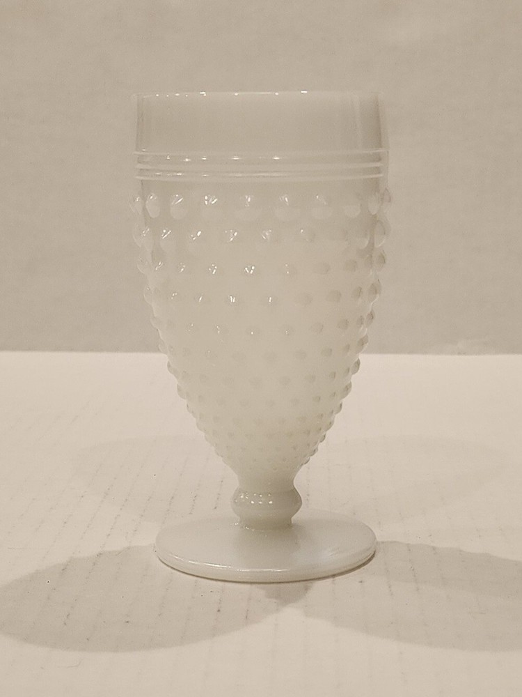 Vtg Anchor Hocking White Milk Glass Hobnail Goblet Water Tea Wine 5.5″ 10 Oz