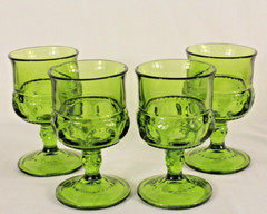 Set Of 12 Mixed Size Avocado Green Indiana Kings Crown Thumbprint Goblets