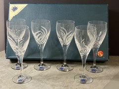Wine/ Flute Glasses Vtg Bohemian Crystal Czech Republic 6 Original Box-NEW