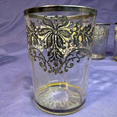 Rockwell Sterling Silver Overlay Glass Juice Tumblers 3.75″ MCM Floral Set 6