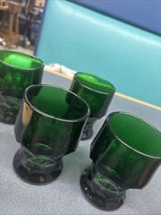 6 Vintage Anchor Hocking Georgian Forest Green Honeycomb Tumblers 8 oz