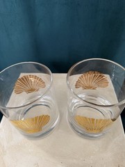 Set of 2 Clear Gold Decorative Rocks Glasses Shell Pattern, 4″ x 3.25″