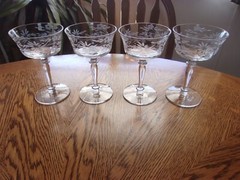 Etched Wine Wafer Stem Crystal Floral 7 Oz – Set of 4