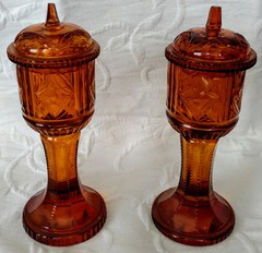 Moser Art Glass Rare Set Amber Cut Crystal Lidded Candy, Nuts, Fruits, 20’s