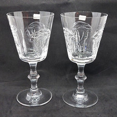 2 Crystal Wine Glasses Shannon Ireland Beverage Glasses Harp 6 3/4″ H X 3 1/4″