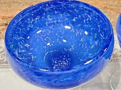 2 Large Hand Blown Blue Margarita Glasses Millefiore Murano Style 20 oz Capacity
