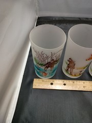 Libbey Rare Vintage Frosted Hunt Fish Bird Dog Tumbler Glasses 10 oz Lot Of 5