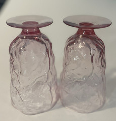 2 Crinkled Pink Glasses Morgantown Seneca Driftwood 12 oz Footed Tumblers VTG