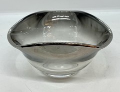 Vintage MCM Silver Smoke Ombre Rim Glass Bowl, 5″ Widest, 2 3/4″ High