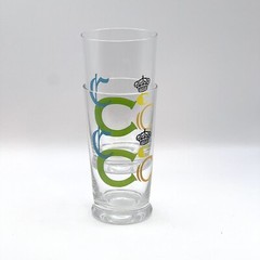 2 Vintage Embossed Monogram C Drinking Glasses Clear Blown Colorful Crown EUC
