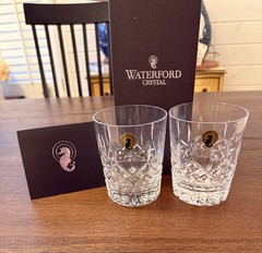 NIB Pair Waterford Crystal Lismore Double Old Fashioned Glasses 4 3/8″ 12 Oz