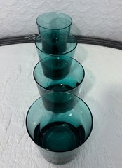 Vintage Low Ball Drinking Glasses Teal Blue Set Of 4 MCM 1940’s 🩵 Weighted