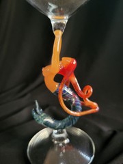 VTG 2003 Red Haired Mermaid Blown Glass Wine Goblet Signed Milon Townsend MINT