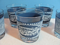 Vintage Currier & Ives Jeannette Royal 6 oz Old Fashion Lowball Glass Set of 6