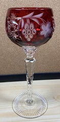 AJKA Marsala Crystal Cut To Clear Glass Goblet Wine Hock Ruby Red 8.25” Flower