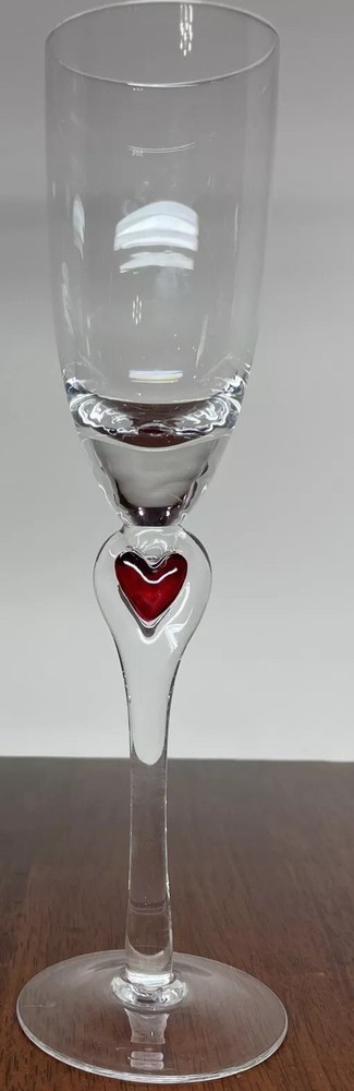 Red Heart Art Glass Holiday LOVE Champagne Glass