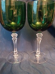 Vintage Tiffin Killarney Green Wine Glass 6 1/8” MCM 1950’s Set Of 2