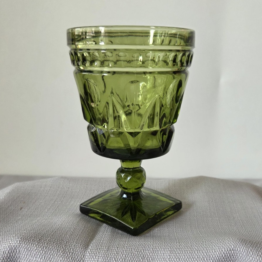 Single Vintage Indiana Glass Park Lane Avocado Green 5.25″ Water Goblet