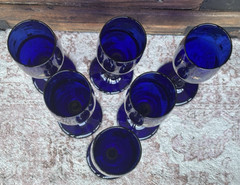 Vintage Libbey Cobalt Blue Champagne Flutes with Gold Stars Stemware Set of 6