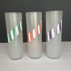 Set of 6 Vintage MCM Libbey Frosted Glass Candy Stripe Highball Glasses Rainbow
