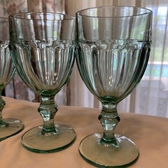 Set of 4 Libbey Spanish Green Glass Gibralter 6.75″ Goblets Duratuff EXC!