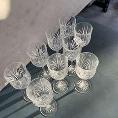 (9) Cristal D’Arques-Durand MADRIGAL Water Goblet Glass Cut Fan 8″ Clear Steam