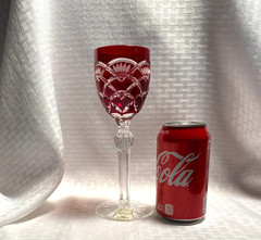 AJKA/FIFTH AVE WINE GLASS CASED RUBY RED CUT TO CLEAR CRYSTAL BOHEMIAN HUNGARY