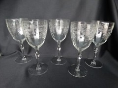 Unknown Maker Clear Panel Optic Grey Cut 10oz Water Goblet UNK10644 Dots Floral
