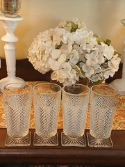 English Hobnail Clear (Square Base) Ice Tea Glasses by Westmoreland Set of 4