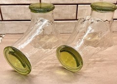 Set Of 4- 12oz Vintage Green Glass Tumblers Thumbprint /Optic Dot 4 1/2” Tall