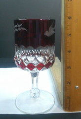 Victoria, Greensburg Glass Co, Goblet, Ruby Stain w/ Engraving, EAPG, c1892