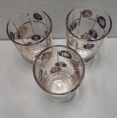 MCM Libbey White Black/Gold Coin Gold Strips High Ball Glasses 10oz SET of 3