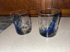 Libbey Blue Ribbon Swirl Dimple Rocks Glasses Set of 2