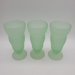 Indiana Glass Green Frosted Soda Fountain Glasses Tumblers Set of 3 Vintage