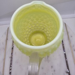 VTG Fenton Uranium Hobnail Opalescent Vaseline Glass Pitcher Yellow Clear Handle