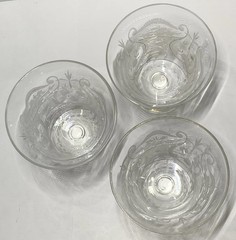 Antique Vtg Rococo Style Harp Etched Crystal Footed Cordials Glasses Stemware