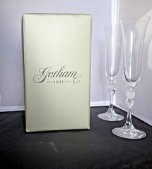 Pair of Gorham Crystal Heart Champagne Flute Glasses, Amore, Valentine’s Day!