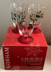 Vintage Gorham “Festive Holly” 7 Piece Set Of 15 Oz Water Glasses NIB (opened)