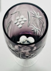 Hortensja Amethyst Cut to Clear Champagne Flute 8 7/8” Purple Crystal Stem Glass