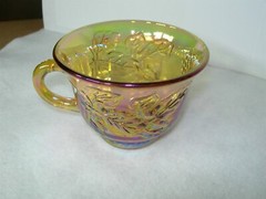 Carnival Glass punch cup Autumn Harvest Grape Leaf iridescent gold amber