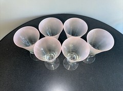 Set 6 DOROTHY THORPE Pink Peach Frosted Satin Trumpet Goblets MCM Bareware 7.5″