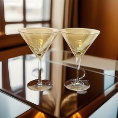 CRACKLE Amber Golden Luster Martini Glasses (Set of 2) Beautiful Condition!