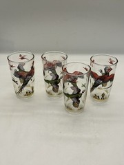 4 Piece Hazel Atlas Pheasant 10 Oz. Drinking Glass Glassware Tumbler Hunter Bird