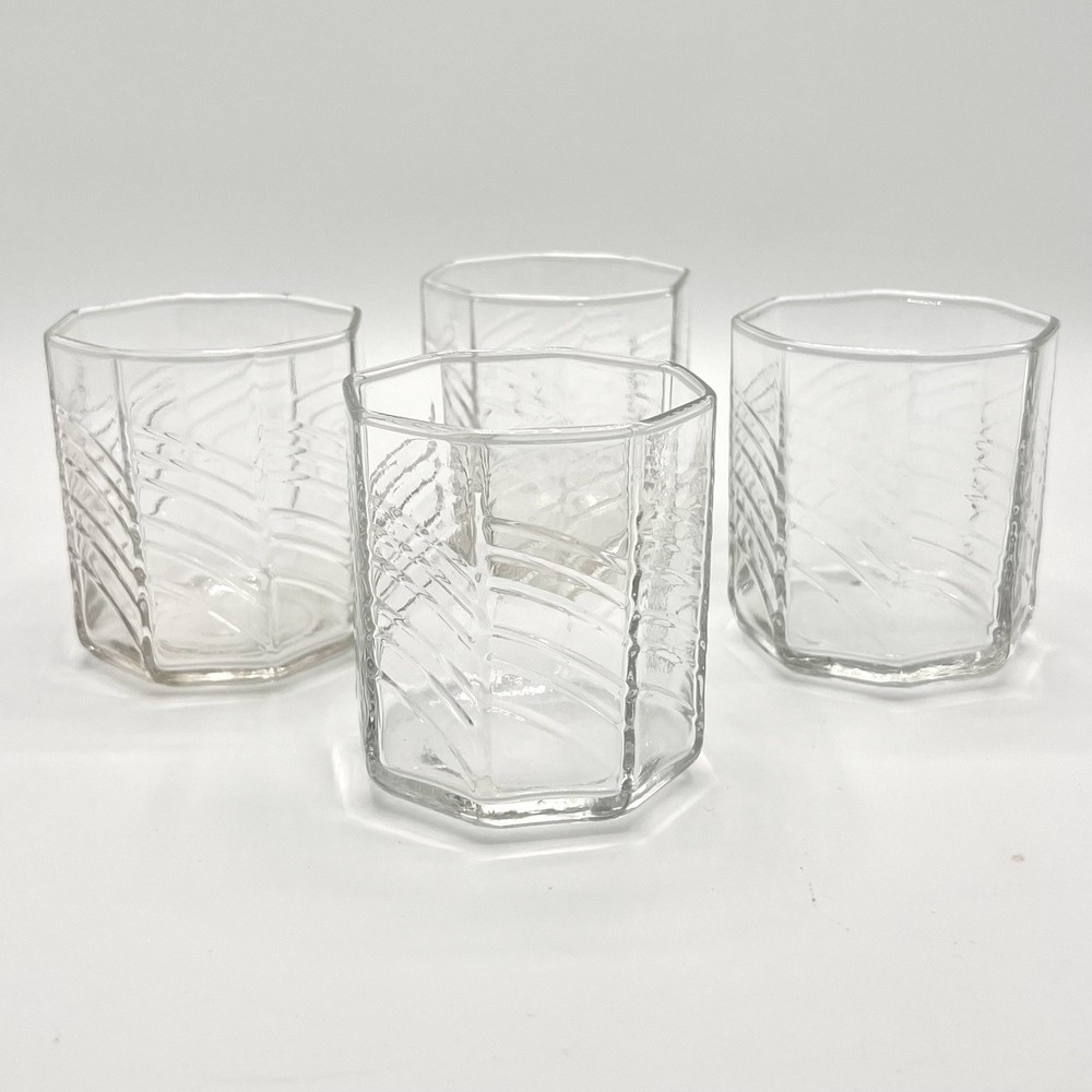 Vintage Dansk Summerhouse Pattern 10 oz Octagon Flat Tumblers Set of 4 Clear