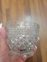Vtg. Anchor Hocking Sugar Bowl Clear Glass, Diamond Cut Pattern, 4 oz, 2.5″ H