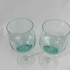 2 Vintage Sasaki Harmony Aqua Stemless Water Wine Glasses 6.75″ – Japan